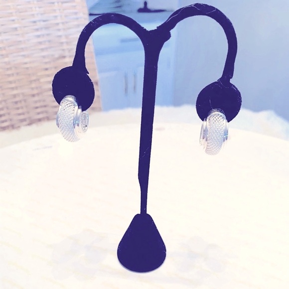 Sterling Silver VTG Post Beaded Hoop Post Earrings 925 - Picture 1 of 8